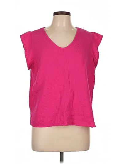 Pre-owned Three Dots Short Sleeve Top Pink V Neck Tops
