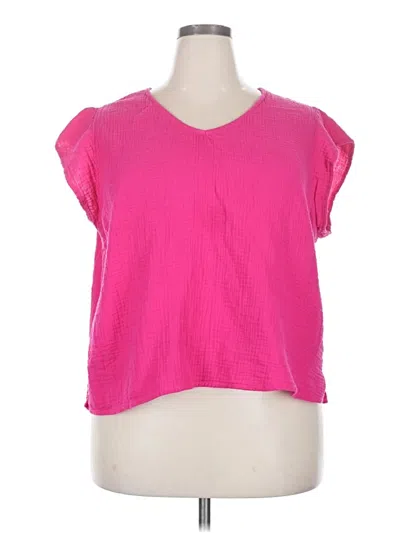 Pre-owned Three Dots Short Sleeve Top Pink V Neck Tops