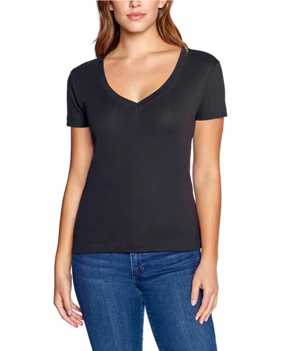 Three Dots Solid V-neck T-shirt In Black