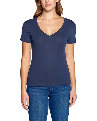 Three Dots Solid V-neck T-shirt In Blue