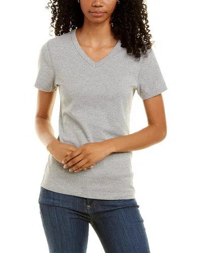 Three Dots Solid V-neck T-shirt In Grey