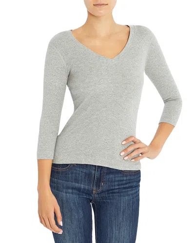 Three Dots Solid V-neck Tee In Granite
