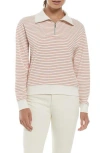 Three Dots Stripe Quarter Zip Sweatshirt In Egret/dusty Cedar