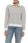 Three Dots Stripe Quarter Zip Sweatshirt In Egret/peacoat