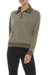 Three Dots Stripe Quarter Zip Sweatshirt In Grape/leaf/egret