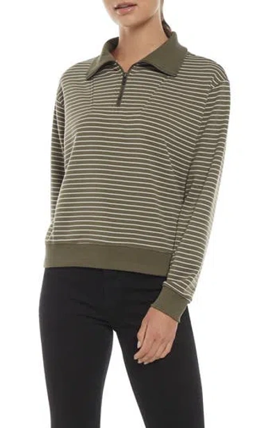 Three Dots Stripe Quarter Zip Sweatshirt In Grape/leaf/egret