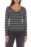 Three Dots Stripe Scoop Neck Stretch Cotton Top In Black/snow White Stripe
