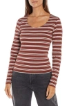 Three Dots Stripe Scoop Neck Stretch Cotton Top In Red