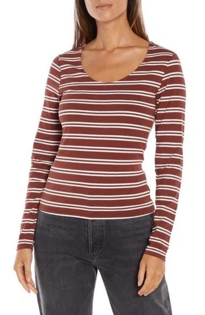Three Dots Stripe Scoop Neck Stretch Cotton Top In Red