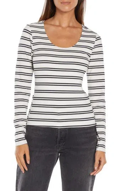 Three Dots Stripe Scoop Neck Stretch Cotton Top In Egret/black Stripe