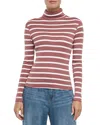 Three Dots Striped Turtleneck Long Sleeve Tee In Red