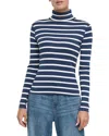 Three Dots Striped Turtleneck Long Sleeve Tee In Black