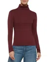 Three Dots Striped Turtleneck Long Sleeve Tee In Red