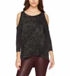Three Dots Thermal Cold Shoulder Loose Mid Shirt In Black In Grey