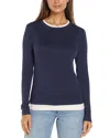 Three Dots Long Sleeve Top In Navy