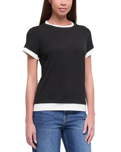 Three Dots Veronica Layered Short Sleeve Tee In Black