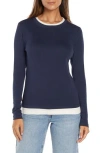 Three Dots Veronica Long Sleeve Layered T-shirt In Navy/egret