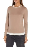 Three Dots Veronica Layered Long Sleeve Tee In Taupe Gray/egret