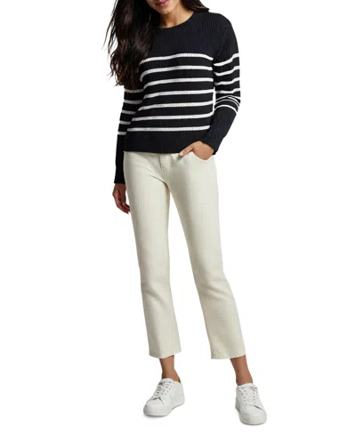 Three Dots Women's Abigail Striped Crewneck Sweater In Black Beauty Stripe
