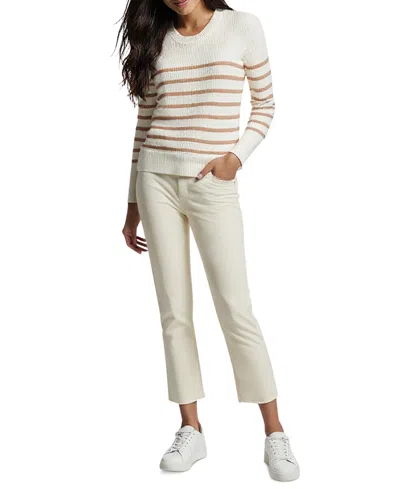 Three Dots Women's Abigail Striped Crewneck Sweater In Sugar Swizzle Stripe
