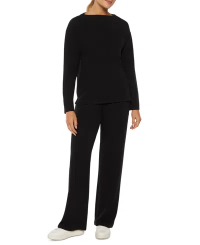 Three Dots Women's Bexley Chest-pocket Long-sleeve Top In Black