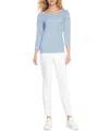 Three Dots Boat Neck Tee In Blue