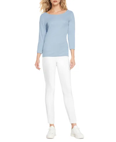 Three Dots Women's Boat-neck 3/4-sleeve T-shirt In Faded Denim