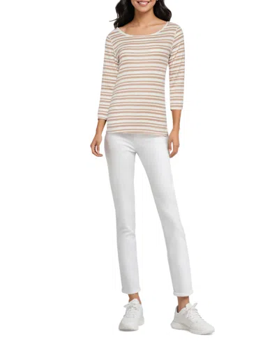 THREE DOTS WOMEN'S BOAT-NECK 3/4-SLEEVE T-SHIRT