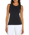 Three Dots Womens Pointelle Sleeveless Tank Top In Black