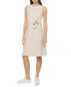Three Dots Women's Karen Cotton Striped Side-tie Dress In Light Taupe