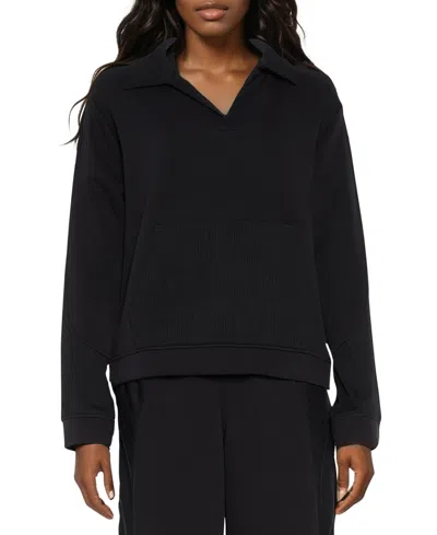 Three Dots Women's Kendra Collared V-neck Long-sleeve Top In Black
