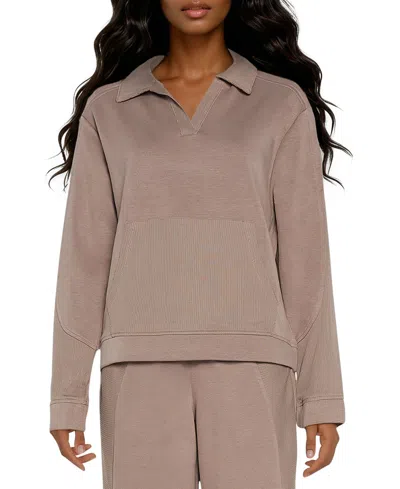 Three Dots Women's Kendra Collared V-neck Long-sleeve Top In Cinder