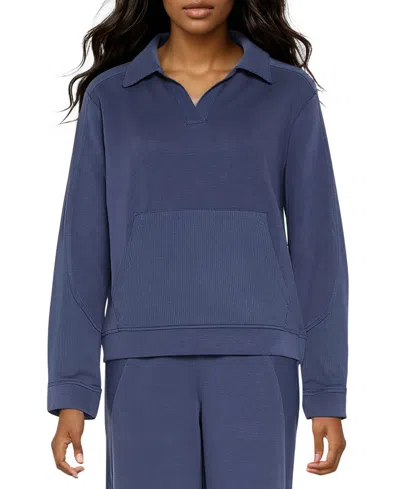 Three Dots Women's Kendra Collared V-neck Long-sleeve Top In Partly Clo