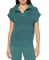 Three Dots Kim Dolman Sleeve Quarter Zip Sweater In Sea Pine