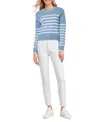 Three Dots Women's Marin Striped Long-sleeve Sweater In Faded Denim Stripe