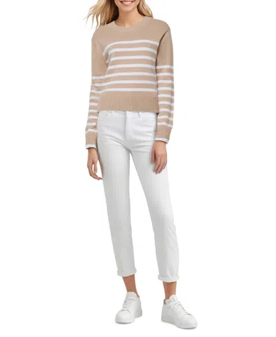 Three Dots Women's Marin Striped Long-sleeve Sweater In Light Taupe Stripe