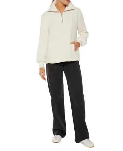 Three Dots Women's Mock-neck Fleece Half-zip Sweatshirt In Egret