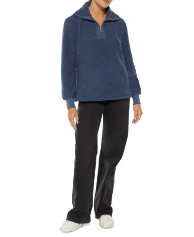 Three Dots Women's Mock-neck Fleece Half-zip Sweatshirt In Partly Clo