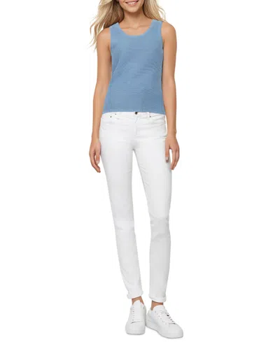 Three Dots Women's Olive Striped Sleeveless Knit Top In Faded Denim