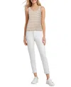 Three Dots Women's Olive Striped Sleeveless Knit Top In Light Taupe Stripe