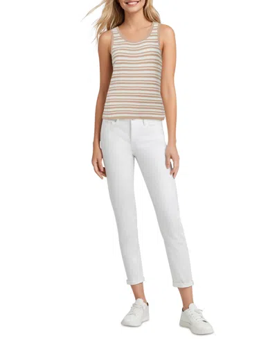 Three Dots Women's Olive Striped Sleeveless Knit Top In Light Taupe Stripe