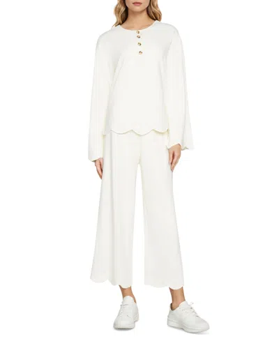Three Dots Women's Scalloped Bell-sleeve Henley Top In Sugar Swizzle