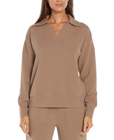 Three Dots Women's Sonia Split-neckline Pullover Top In Taupe Gray