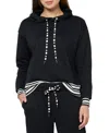 Three Dots Women's Striped Trim Pullover Hoodie In Black Beauty