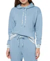 Three Dots Women's Striped Trim Pullover Hoodie In Faded Denim