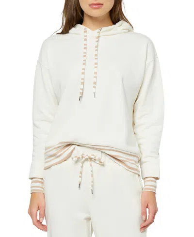 Three Dots Women's Striped Trim Pullover Hoodie In Sugar Swizzle