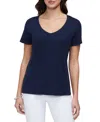 Three Dots Cotton V Neck Tee In Navy