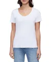 Three Dots Cotton V Neck Tee In White
