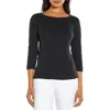 Three Dots Cotton Boatneck Top In Black