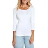 Three Dots Cotton V Neck Three Quarter Sleeve Tee In White